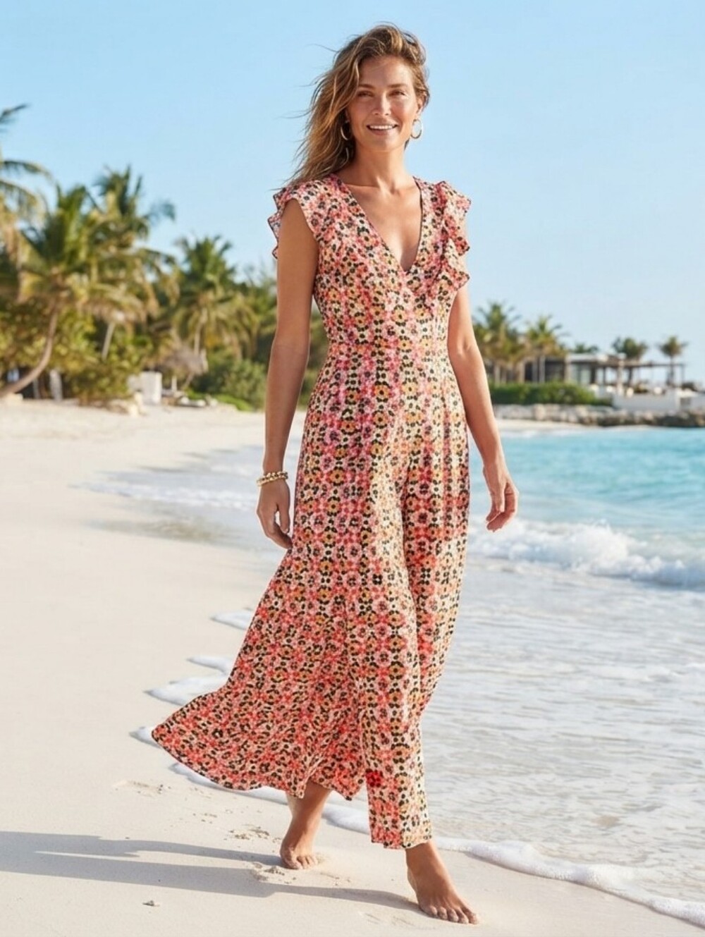 ADYSON PARKER Abstract Print V-Neck Ruffle Romper
